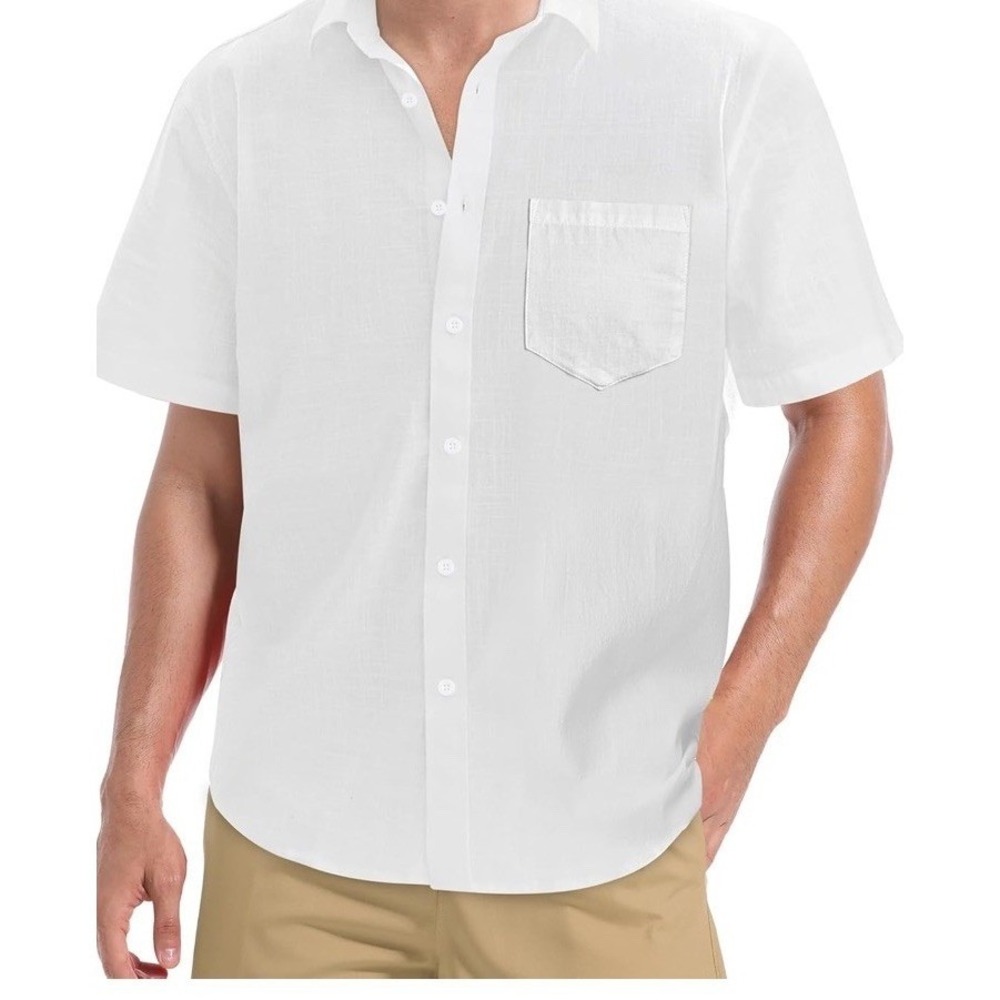 Yogingo Button Down Shirt Mens Large White New Short Sleeve Pocket C1165